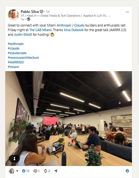 LinkedIn review by Paramount technology and transformation leader Pablo Silva after the AARRR 2.0 workshop.